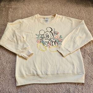 Disney Mickey Mouse Floral Crew Neck Sweatshirt Womens M Embroidered